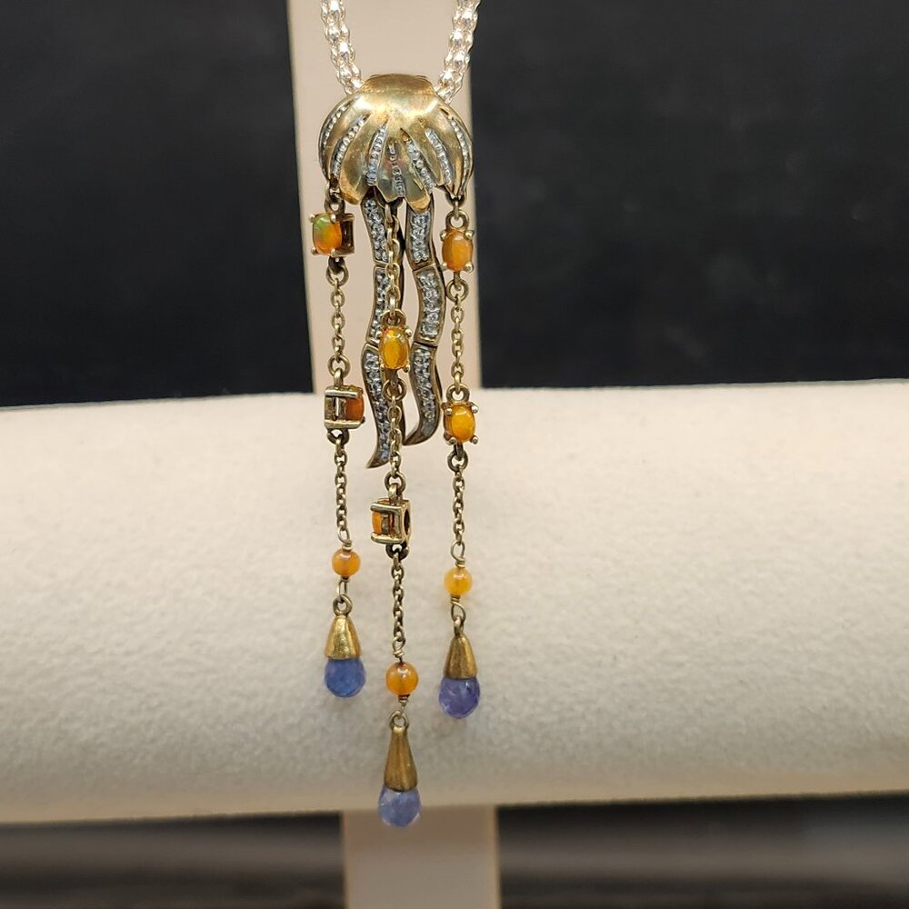 Sterling Silver Gold Ion Finish Jelly Opal Tanzanite Pendant Dangle Clip On